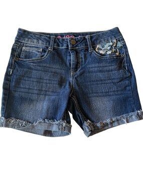 Red Camel Girls Floral Embroidered Denim Shorts Size 12 Adjustable Waistband
